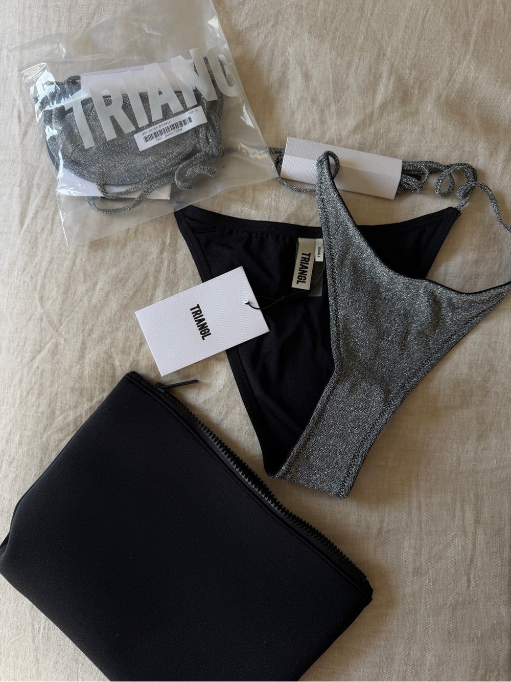 Triangl Metallic Silver & Black Bikini Bottom & top!